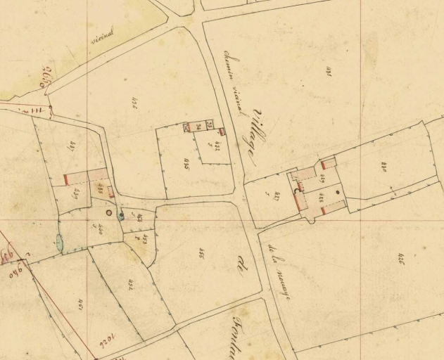 La ferme, à l'ouest de l'écart, sur le cadastre de 1845 ; La ferme, à l'est de l'écart, sur le cadastre de 1845 ; Le hameau sur le cadastre de 1845