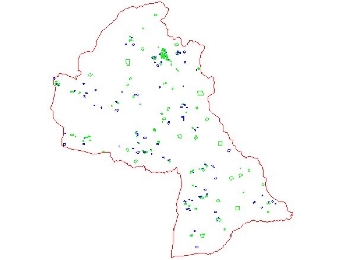 Carte de l'ensemble des ouvrages recensés ; Carte de répartition du bâti antérieur à 1940 : en vert, les maisons et les fermes documentées par une notice ; Carte de répartition du bâti antérieur à 1940 : en bleu, les maisons et les fermes simplement recensées