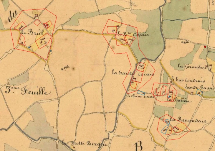 Les édifices recensés projetés sur le cadastre de 1846 ; Les édifices projetés sur le cadastre de 1846