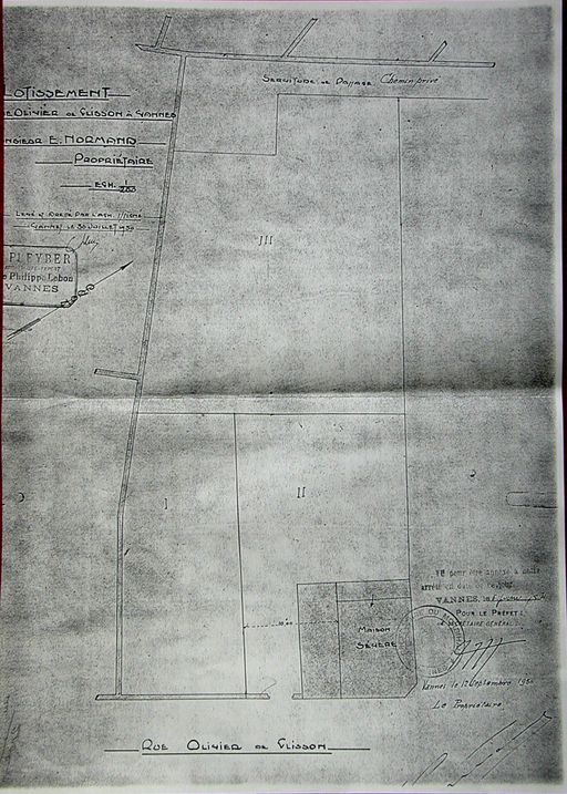 Plan masse du lotissement par Pleyber, 1930. AM Vannes 1O221.