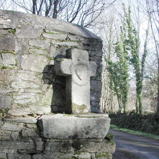 Ploulec'h, Kerhervrec. Croix de chemin (17ème siècle). ; Vue générale.