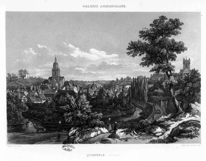 Vue de la ville, vers le sud. Gravure de Potel (Dans : Lalaisse, La Galerie Armoricaine, 1844-1851)