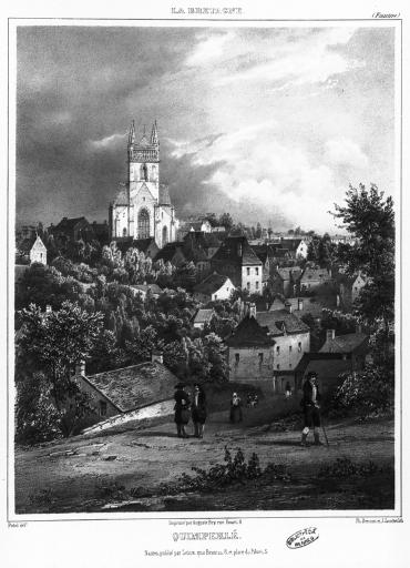 Le faubourg du Bourgneuf et la ville haute. Gravure de Potel (Dans : La Bretagne, 1840-1841)