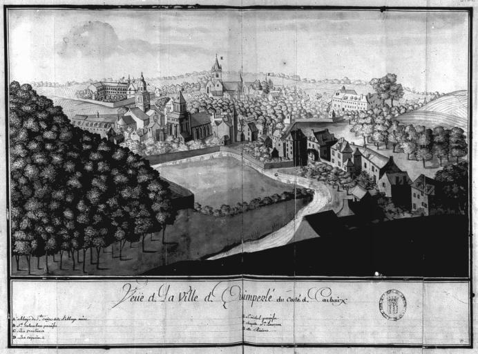 Vue cavalière de la ville par C.-P. de Robien, vers 1737 (B.M. Rennes)