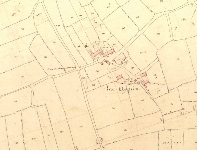 Extrait du cadastre de 1849 ; Les Apprix sur le cadastre de 1849