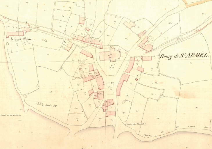 Le bourg sur le cadastre ancien de 1849 ; Le bourg sur le cadastre ancien de 1849