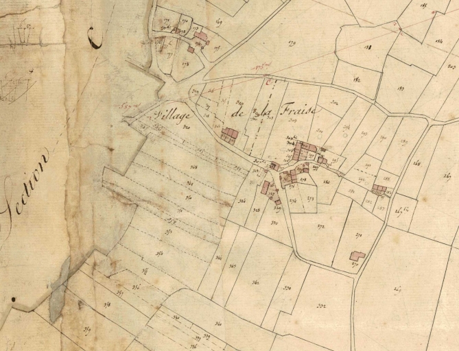 Extrait du cadastre de 1827 ; Le village de la Fraise