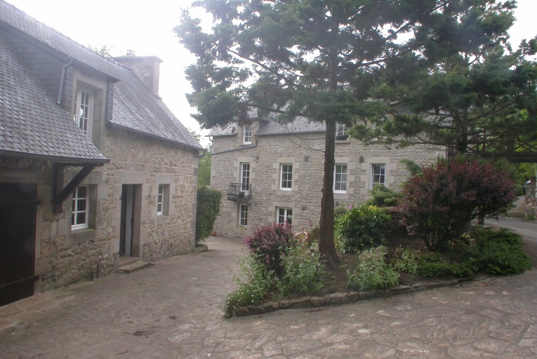 Vue générale du site. Le logement patronal est au premier plan et le moulin est au fond.