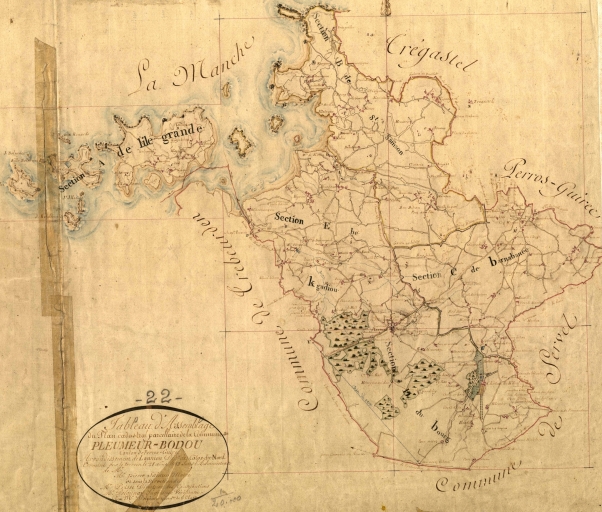 Pleumeur-Bodou, tableau d'assemblage des plans cadastraux parcellaires de 1819 (AD22) ; Pleumeur-Bodou, tableau d'assemblage des plans cadastraux parcellaires de 1819 (AD22)