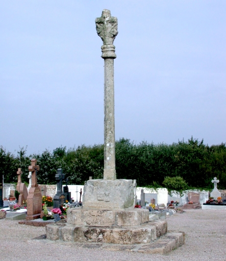 Vue générale ; Pleumeur-Bodou, le bourg. Croix monumentale (1763)