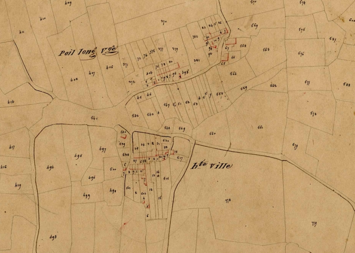 L'écart sur le premier cadastre de la commune ; L'alignement sur le premier cadastre de la commune ; L'écart sur le premier cadastre de la commune