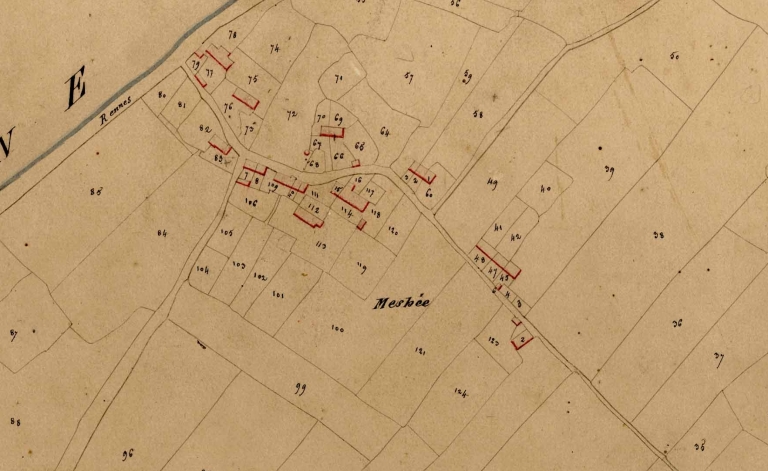 L'écart sur le premier cadastre de la commune ; Mesbée sur le premier cadastre de la commune