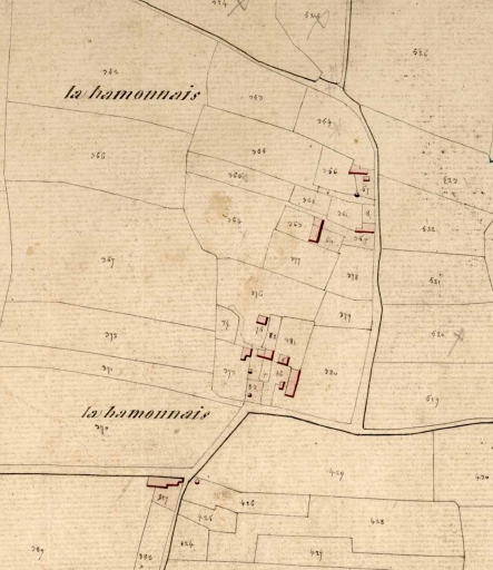 Extrait du cadastre napoléonien de 1828 ; Village de la Hamonais en 1828