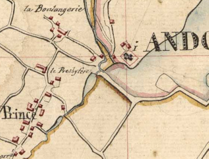 Vue générale du bourg sur le tableau d'assemblage du cadastre de 1827 ; Andouillé sur le cadastre de 1827