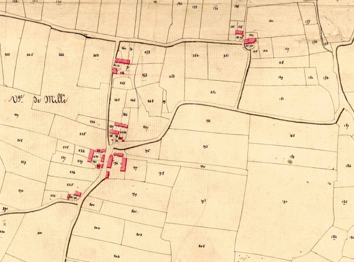 Extrait du cadastre de 1827 ; Le Village de Millé