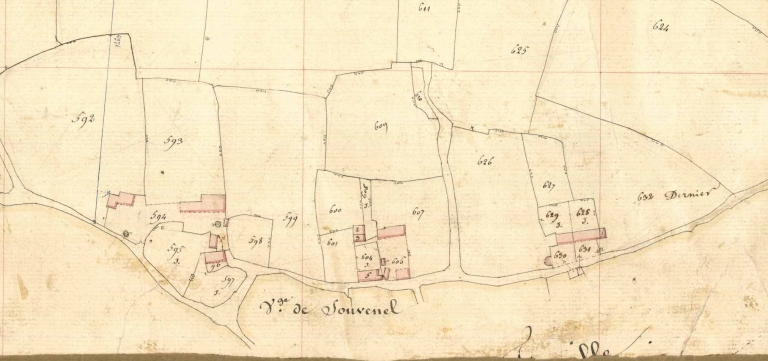Le Village de Souvenel sur le cadastre de 1843 ; Le village de Souvenel