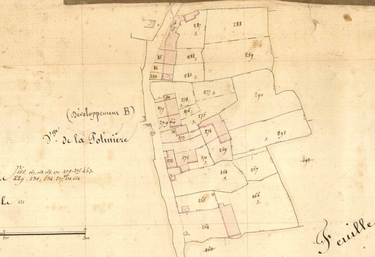 L'écart de La Potinière sur le cadastre de 1843 ; Le village de la Potinière