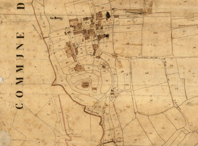Le bourg en 1827 ; Le bourg sur le cadastre de 1827