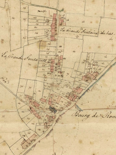 La partie nord-ouest du bourg sur le cadastre de 1828