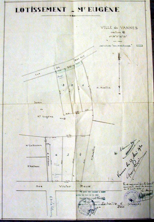 Vue générale : plan du lotissement Eugène, 1930. AM Vannes 1O221.