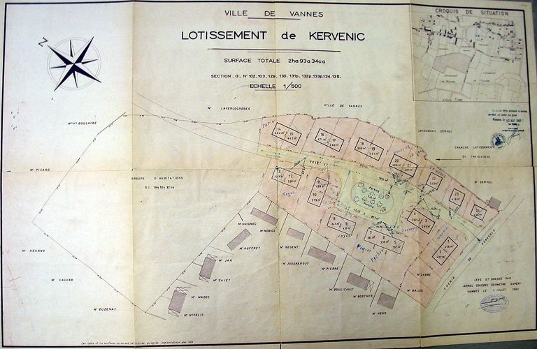 Vue générale : plan du lotissement de Kervenic par A. Couedel, 1963. AM Vannes 1O221.