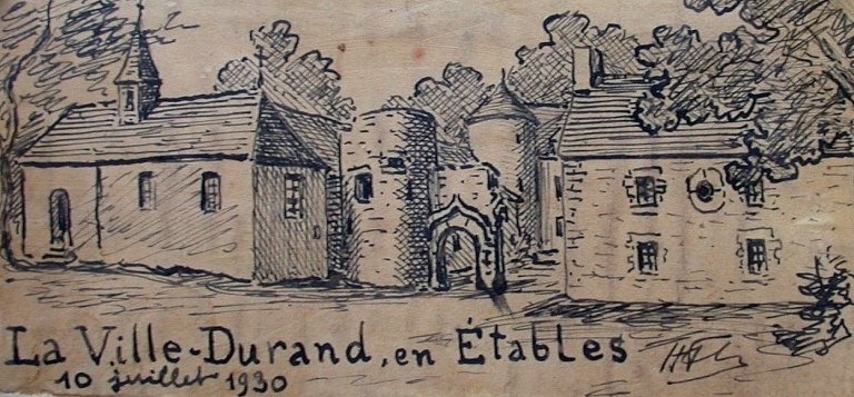 Le manoir de la Ville-Durand, croquis d'Henri Frotier de la Messelière, 10 juillet 1930 (AD 22)