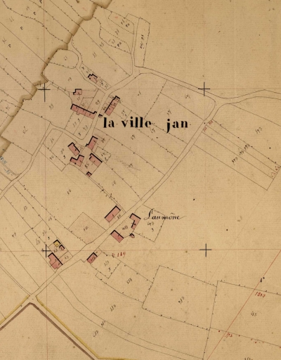 La Ville Jean sur le cadastre de 1849 ; L'Aumone sur le cadastre de 1849