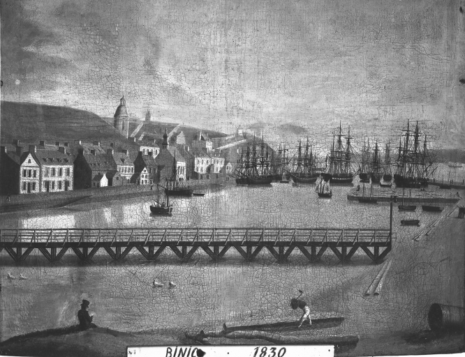 Dessin : le pont sur l'Ic en 1830 (AD 22) ; Dessin : le port de Binic en 1830 (AD 22)