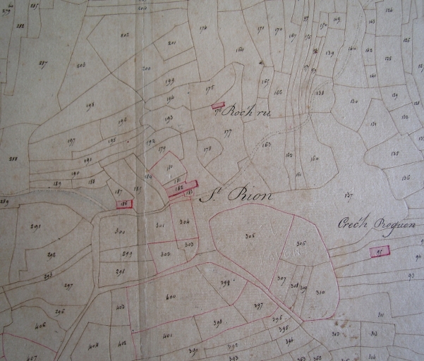 Extrait du cadastre de 1832 (AC Île-de-Bréhat) ; Extrait du cadastre de 1832 (AC Île-de-Bréhat) ; Extrait du cadastre de 1832, section AC : écart de Saint-Riom (AD 22)