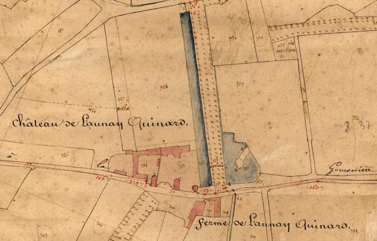 Les bâtiments sur le cadastre de 1834 ; Les bâtiments sur le cadastre de 1834 ; Launay Quinard sur le cadastre de 1834 ; Launay Quinard sur le cadastre de 1834 ; Les bâtiments sur le cadastre de 1834
