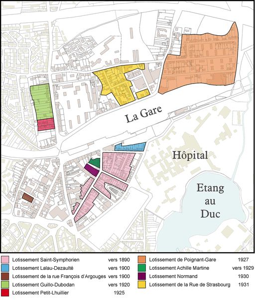 Le quartier de la gare : chronologie des lotissements. ; Chronologie des lotissements du quartier de la gare.