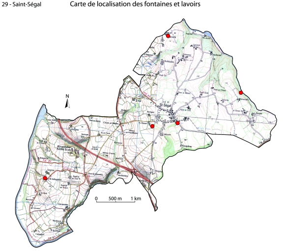 Carte de localisation des fontaines et lavoirs