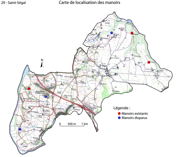 Carte de localisation des manoirs et métairies nobles