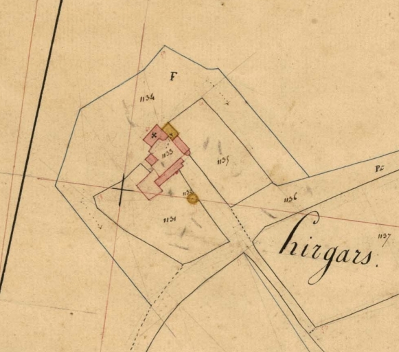 Le manoir en 1830. Extrait du cadastre, section 21 (A.D. Finistère, 3 P 45) ; Le manoir de Hirgars en 1830. Extrait du cadastre, section 21 (A.D. Finistère, 3 P 45)