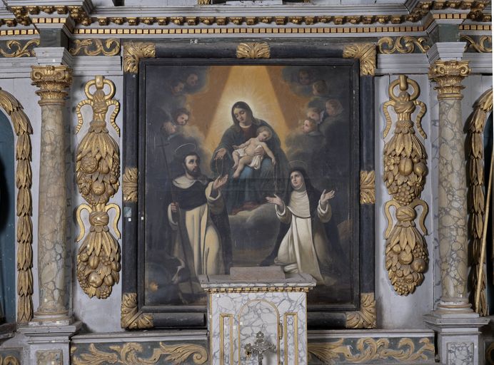 Tableau d'autel : Don du Rosaire à saint Dominique et à sainte Catherine de Sienne (état en 2010)