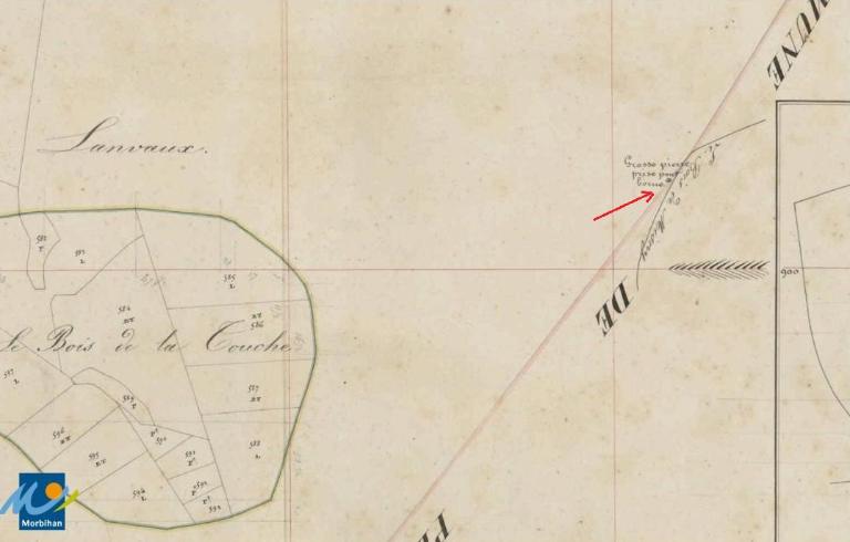 Le menhir sur le cadastre de 1841 (A. D. Morbihan 3P 253/24)