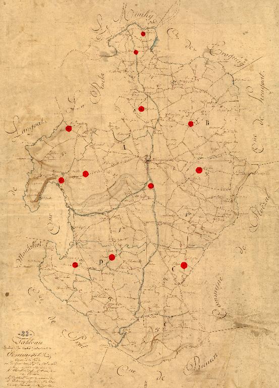 Carte de localisation des seigneuries de Pommerit-Jaudy. Tableau d'assemblage de 1835