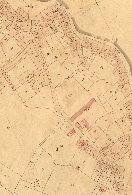 La rue Saint-André en 1834. Extrait du cadastre ancien, section A2 (A.D. 22, série 3 P 362/1-4) 