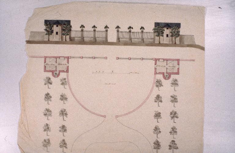 Plan d'ensemble du portail et des pavillons d'entrée du château de Largentaye