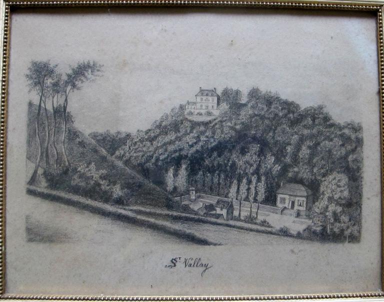 La salle de la Fontaine-des-eaux, au-dessus la propriété Saint-Valay, d'après Auguste-Victor Deroy (A.Privées)