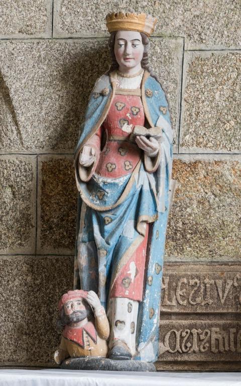 Statue (d'applique, petite nature) : sainte Catherine d'Alexandrie, église paroissiale Notre-Dame (Kergrist-Moëlou)