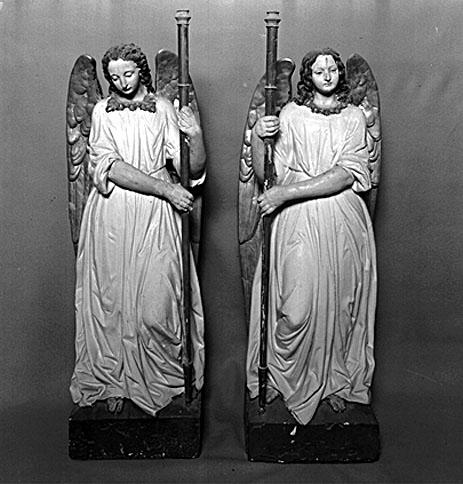 2 statues (paire, demi-nature) : ange porte-flambeau