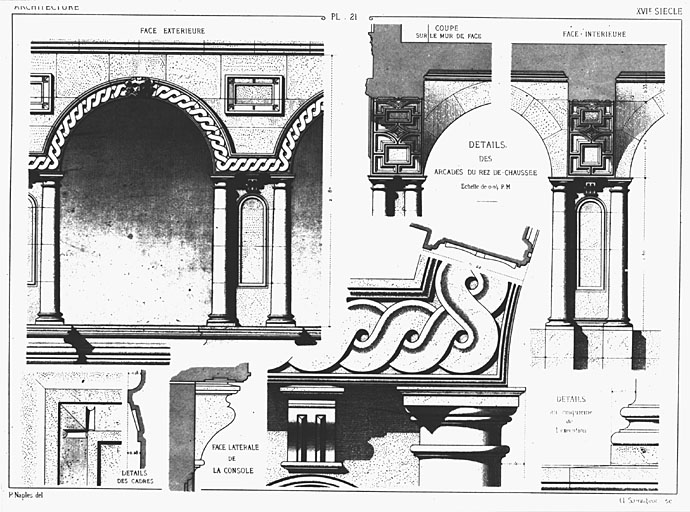 Galerie, détails du rez-de-chaussée.