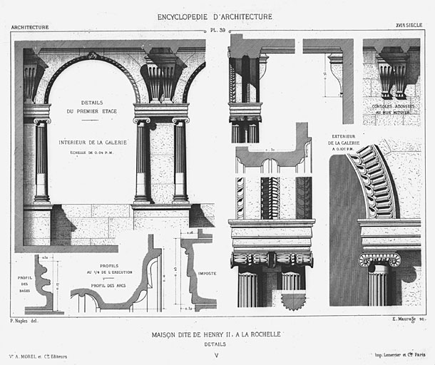 Dessins de détail, extraits de l'Encyclopédie d'architecture.