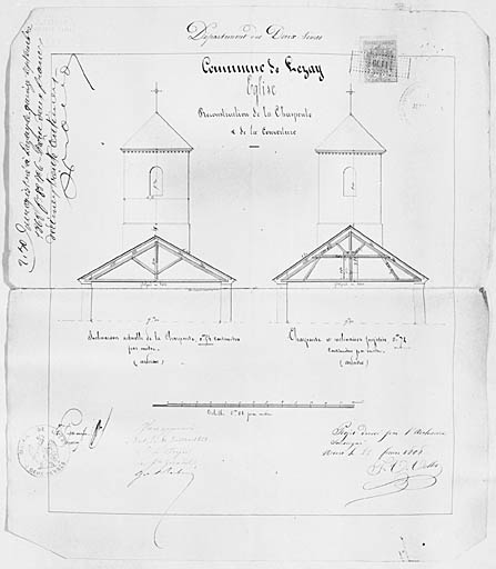 Projet de reconstruction de la charpente (coupe).