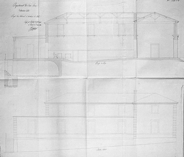 Projet, élévation latérale, coupe.