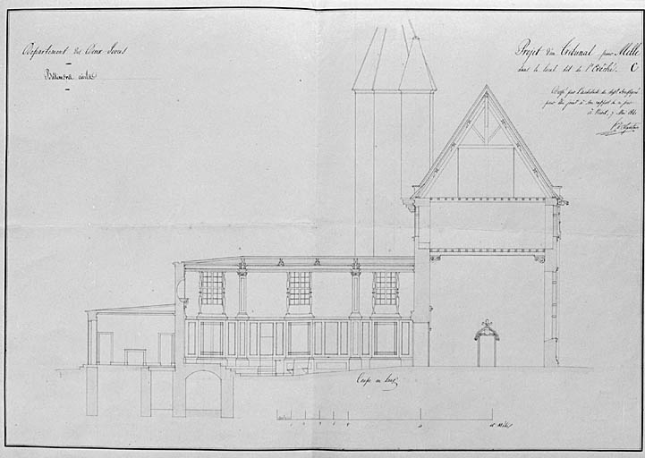 Plan d'un tribunal dans le local de l'Evêché, élévation, 2e projet.