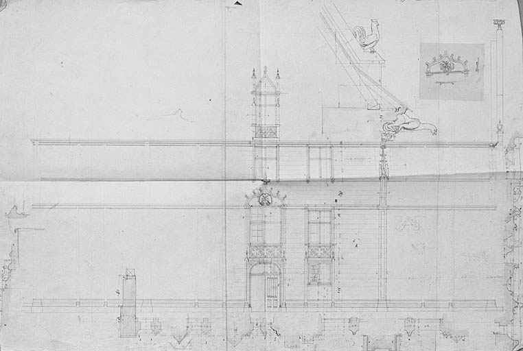 Elévation rue de la prison, détails.