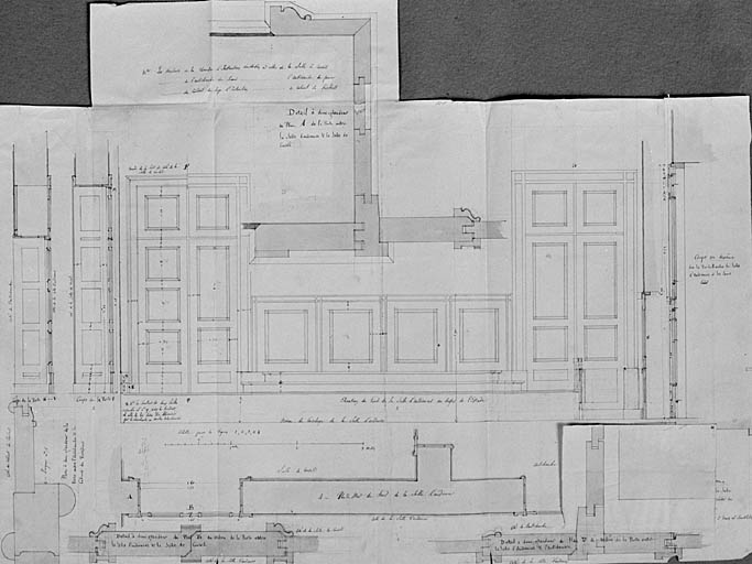 Salle d'audience, plans, élévations, coupes.