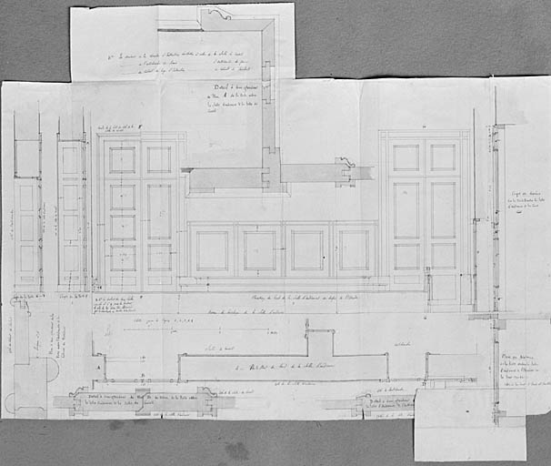 Salle d'audience, plans, élévations, coupes.